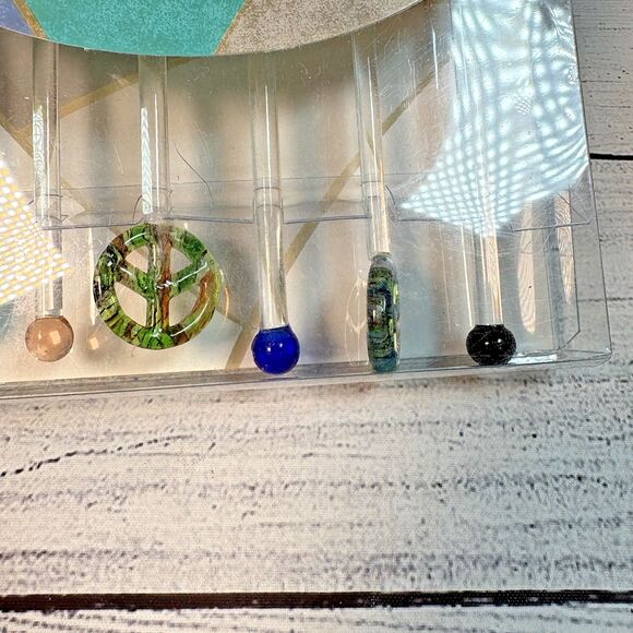 LSArts Peace Symbol Swizzle Sticks Set 6 Handcrafted Art Glass Hippie 70s Party - Picture 3 of 4